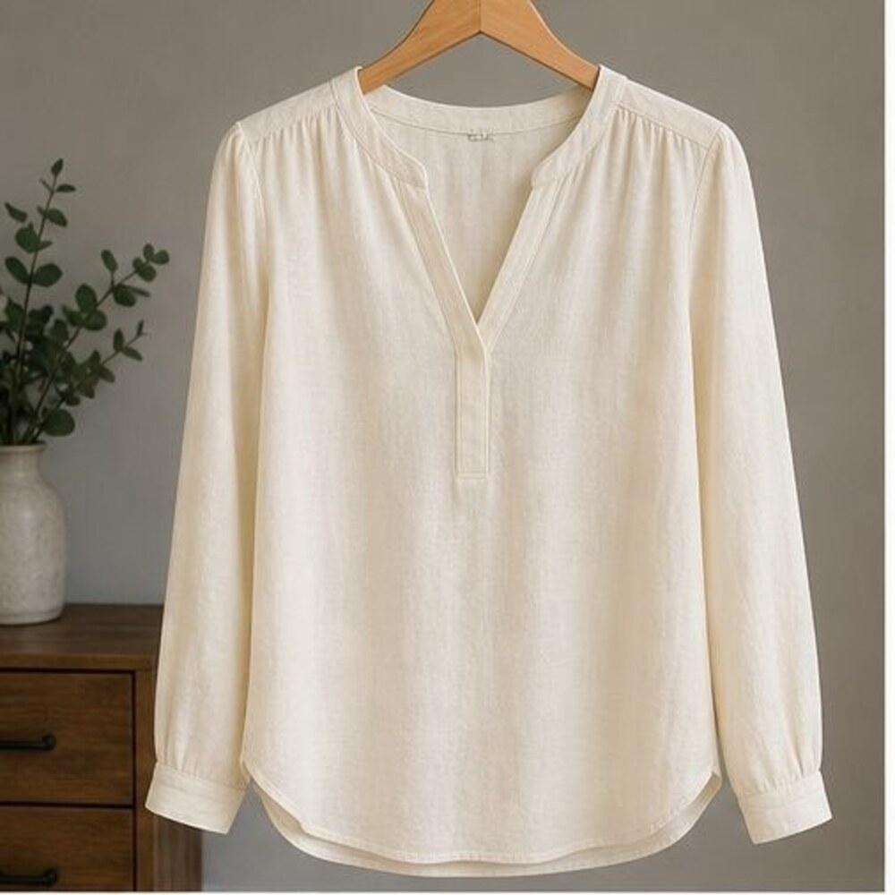 Cream V Neck Top